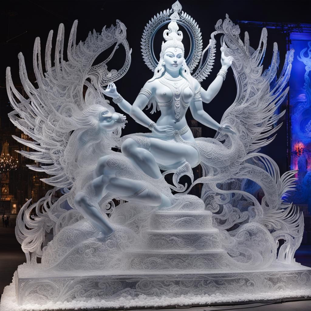 Icy Shiva Riding a Phoenix Sculpture