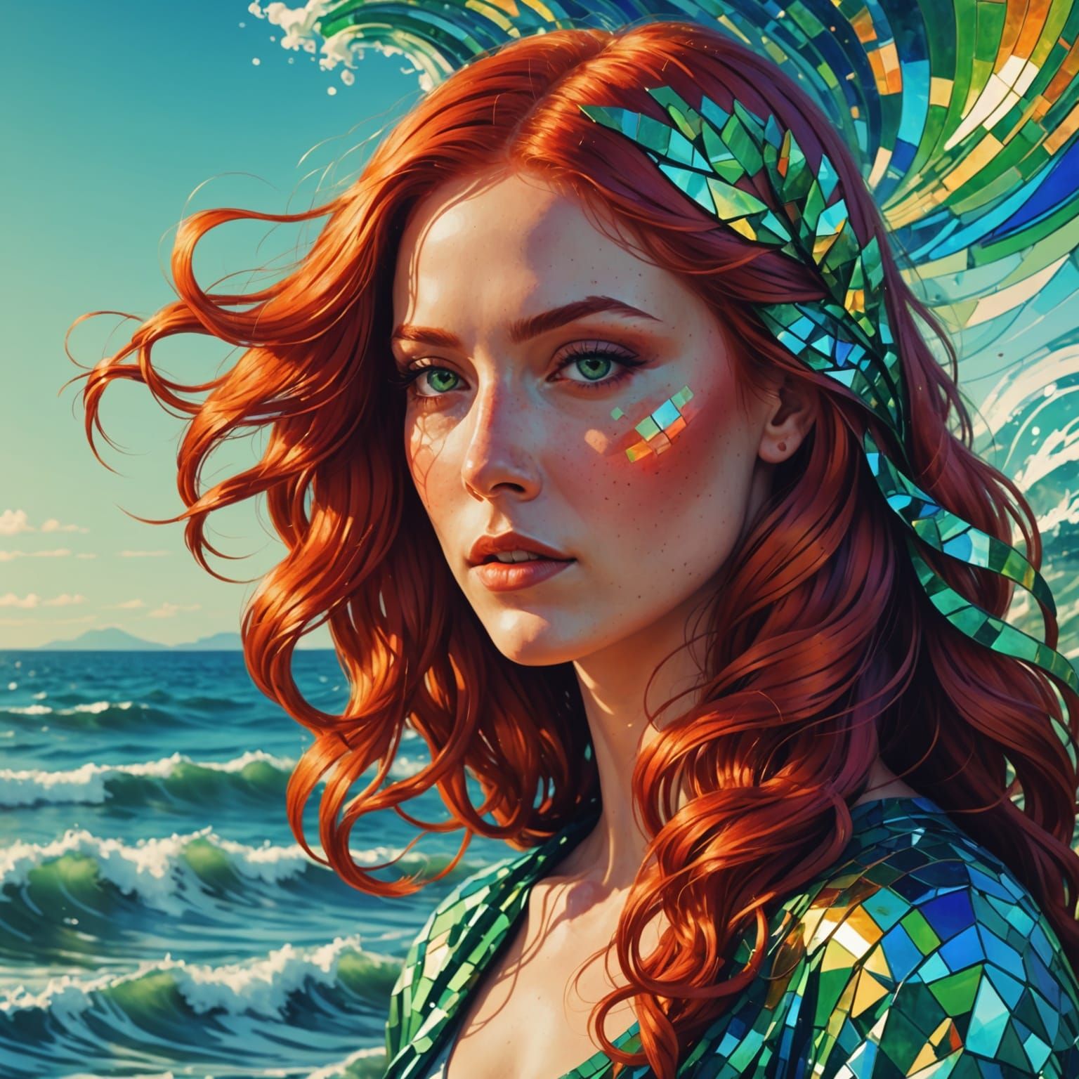 Glitch Portrait of Woman in Art Nouveau Style