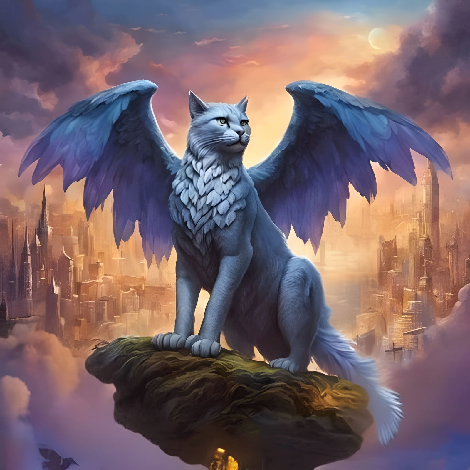 Clouds gargoyle over looking city wings Fantastic Hologram G...