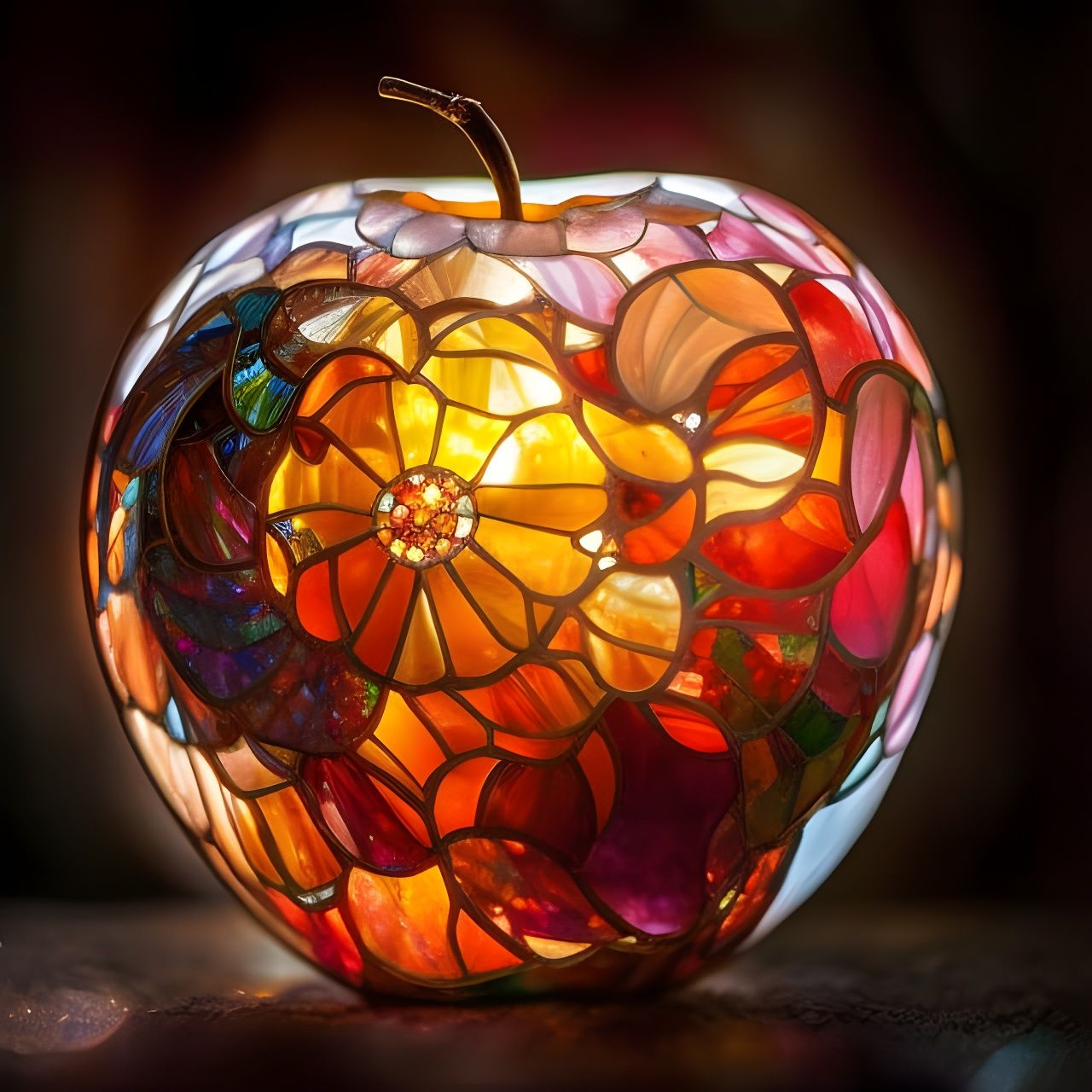 Stained Glass Apple with Lovers, Art Nouveau Style