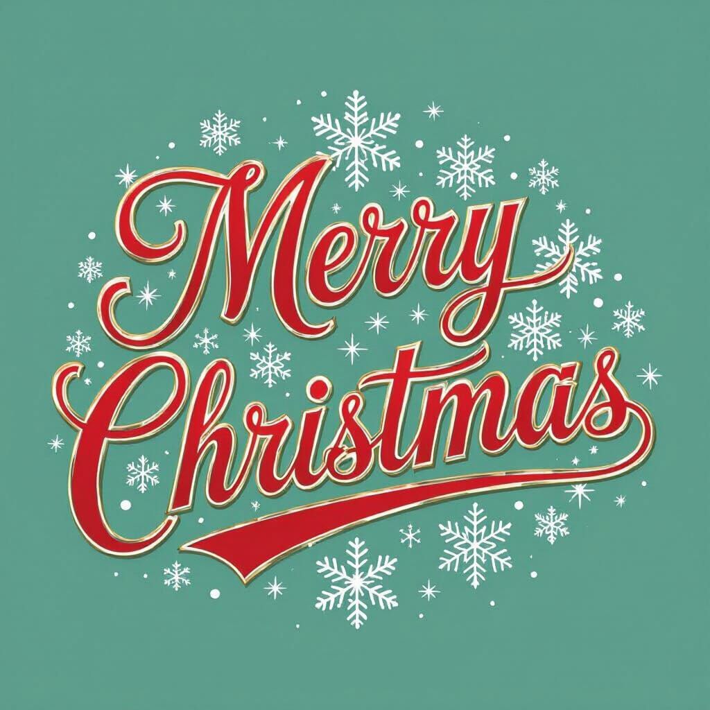 Elegant Cursive Merry Christmas Text with Snowflakes