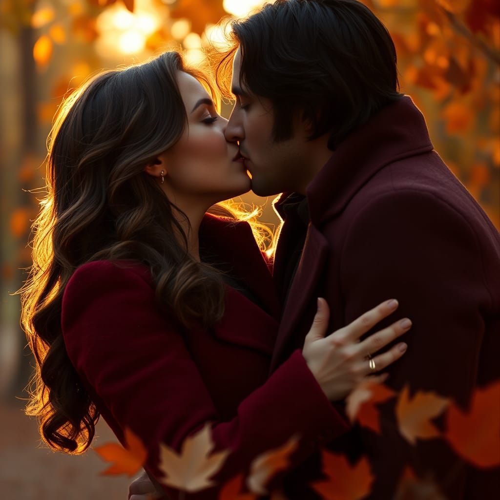 Passionate Kiss in Autumn's Embrace