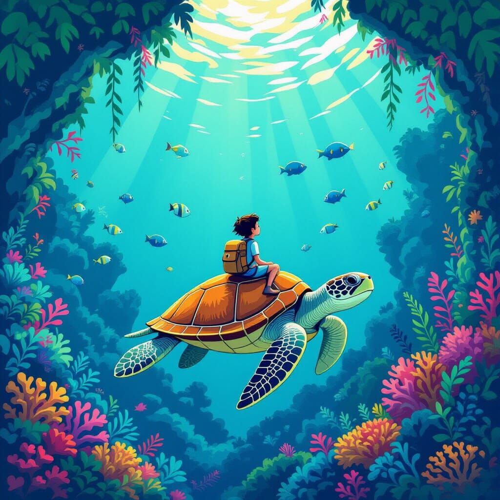 A sea turtle guide, a coral path, and a boy full of wonder.