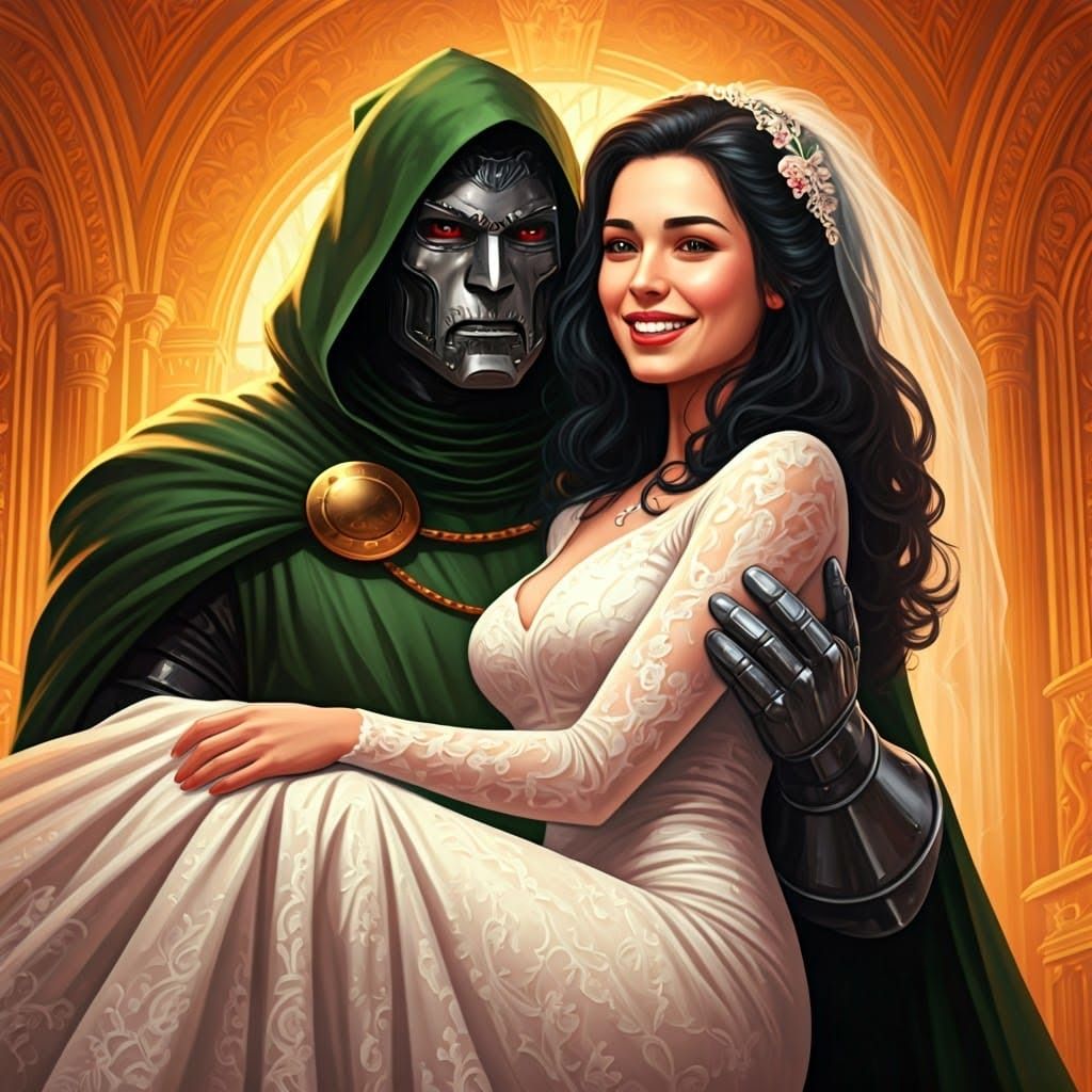 Doctor Doom's Regal Bride in Hyperrealistic Baroque Style