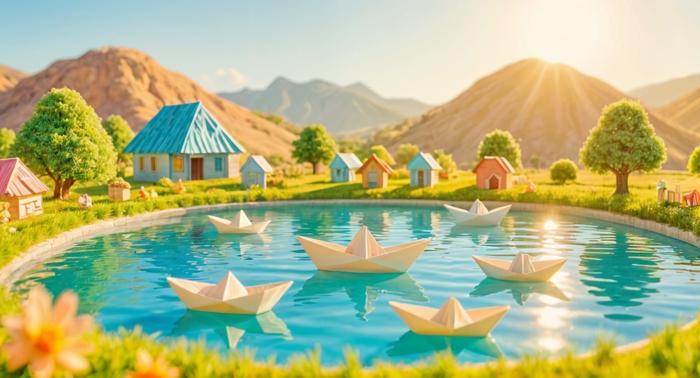 Vivid Paper Diorama of a Miniature World with Boats