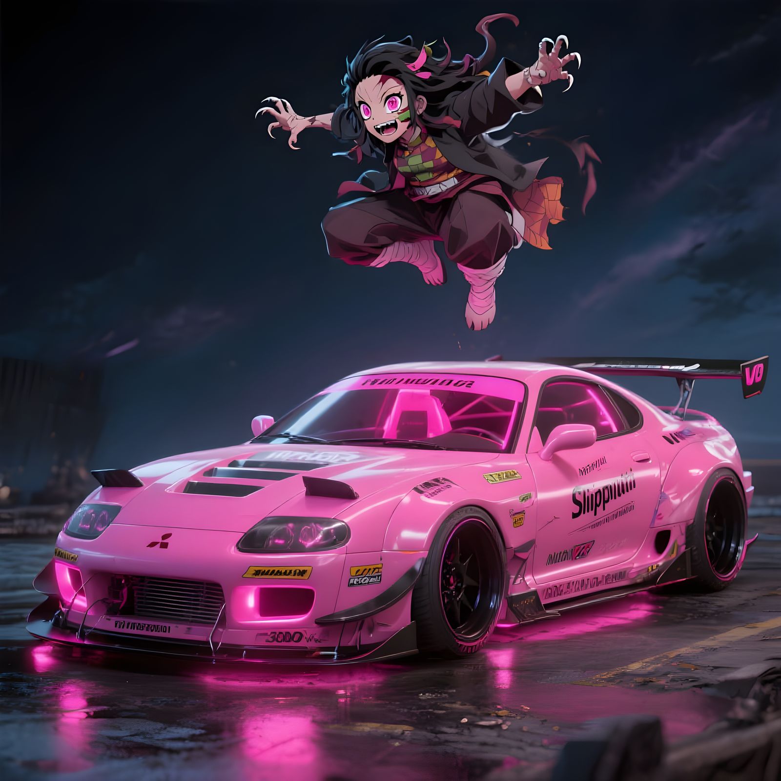 Neon Pink Mitsubishi 3000GT VR4 in 3D Anime Style
