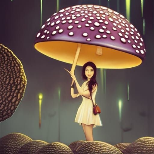 Mushroom Umbrella Portrait in Detailed Splash Art Style