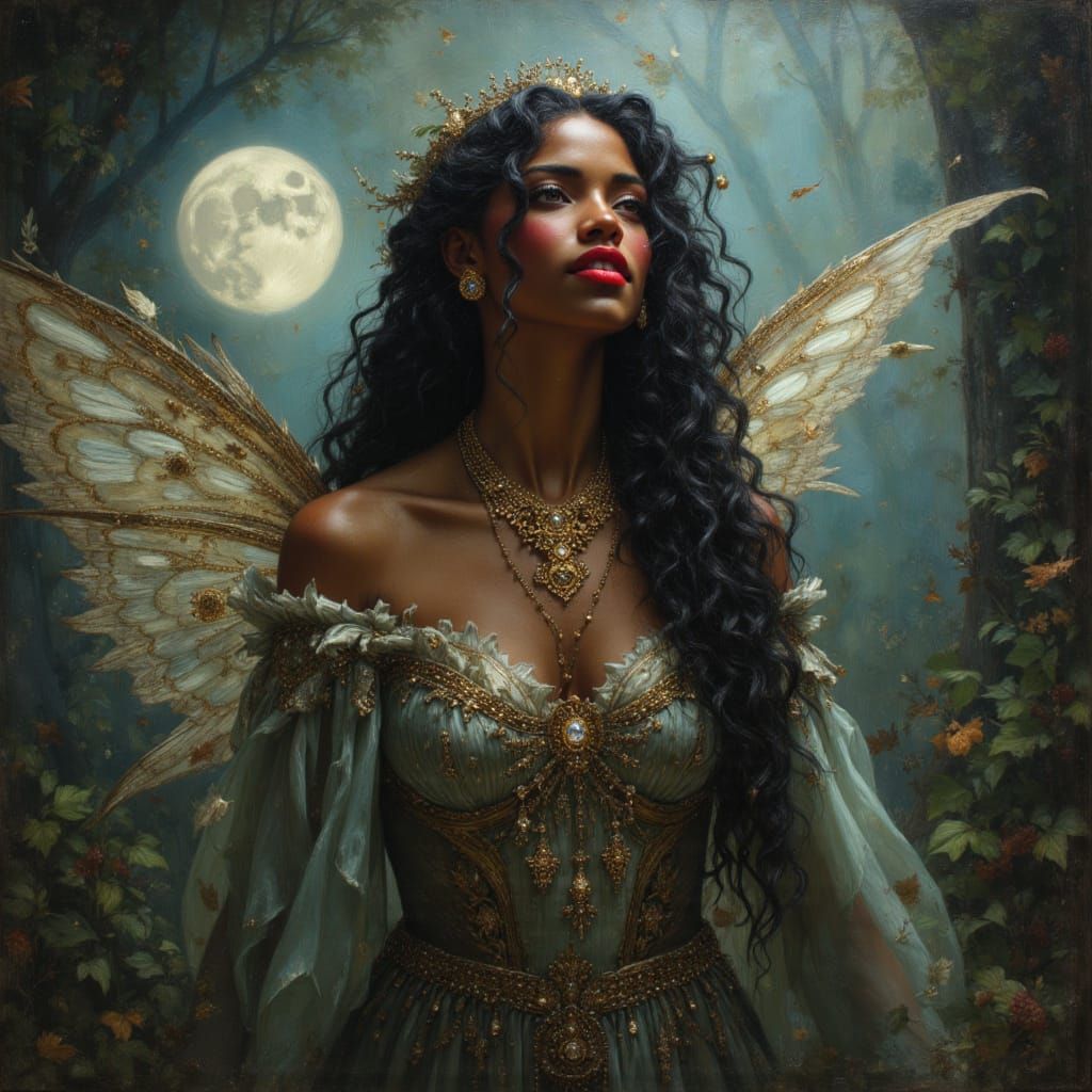Black Fairy Goddess in Enchanted Forest