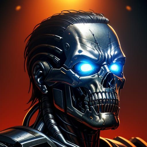 Hyperrealistic Terminator Endoskeleton in Golden Light