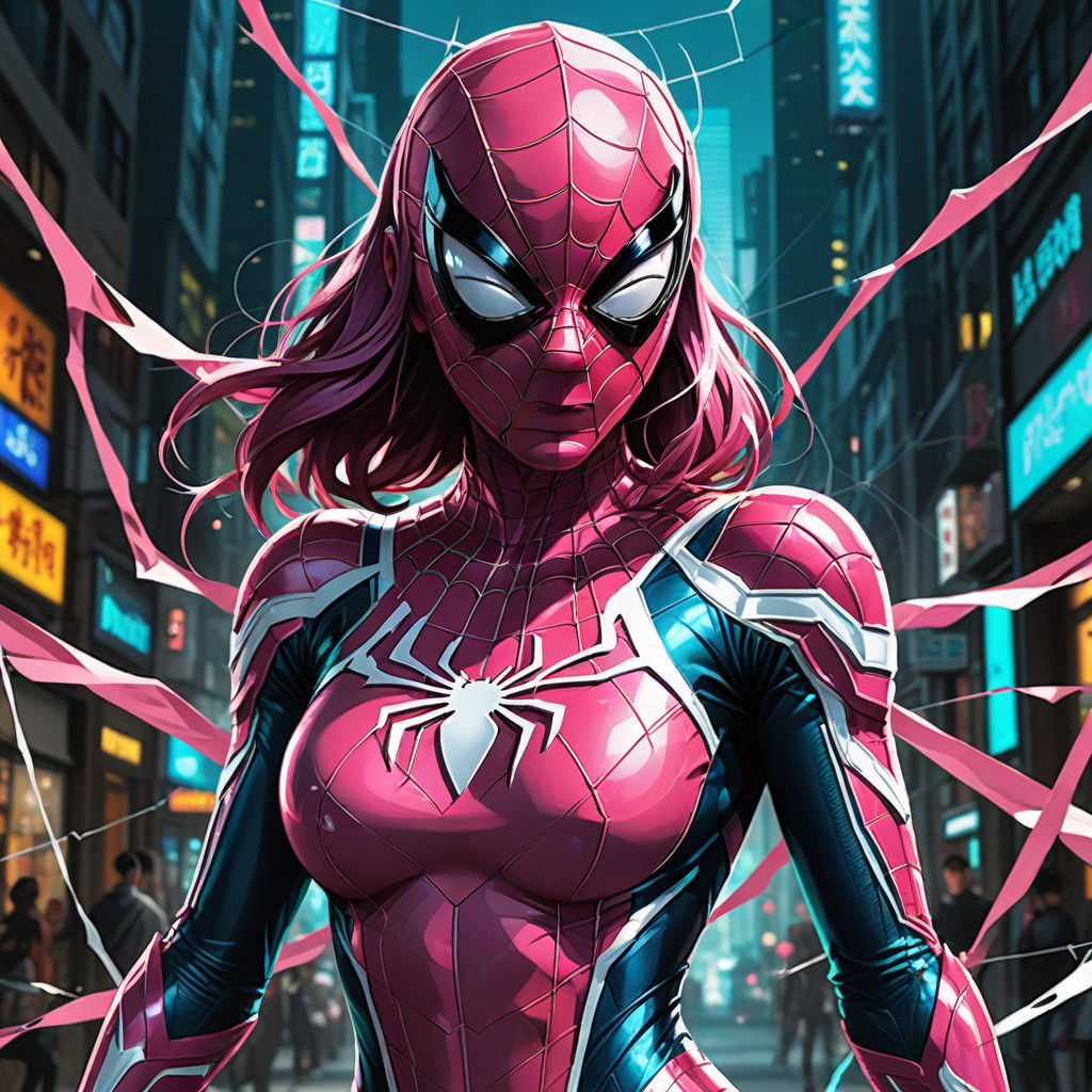 Vibrant Anime Girl in Spiderman-Inspired Armor