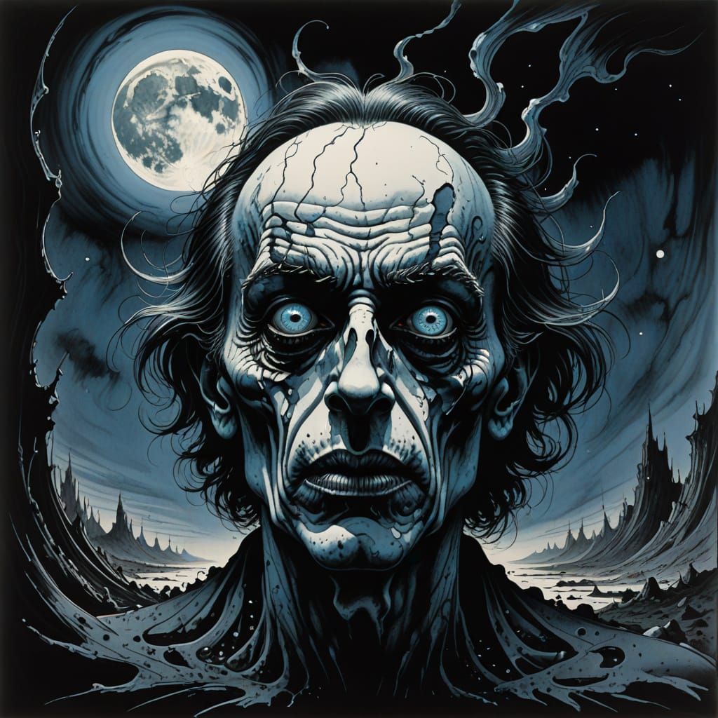 Surreal Moon Face in Expressionist Art Style