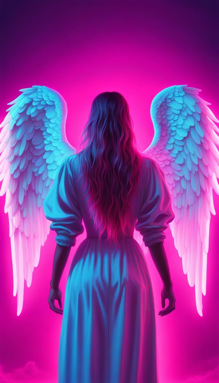 Cosmic Angel with Vaporwave Wings