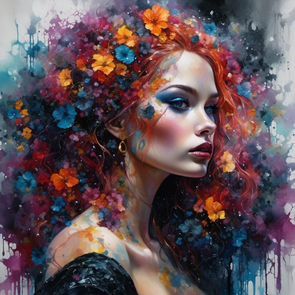 Gothic Chubby Fairy in Alcohol Ink Style