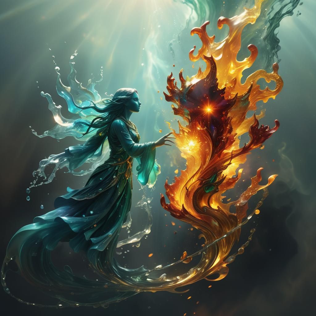 Fire Elemental Gemstone in Surreal Landscape