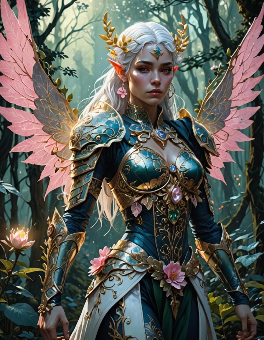 Enchanting Elf in Mystical Forest, Digital Painting
