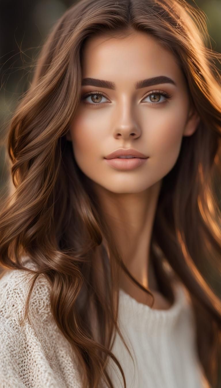 view of a young model woman in her 20s posing for a photo, h...