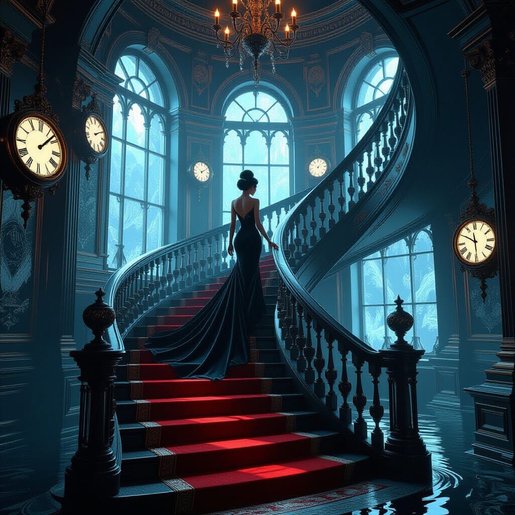 Surreal Descent in Dreamlike Cyberpunk Style