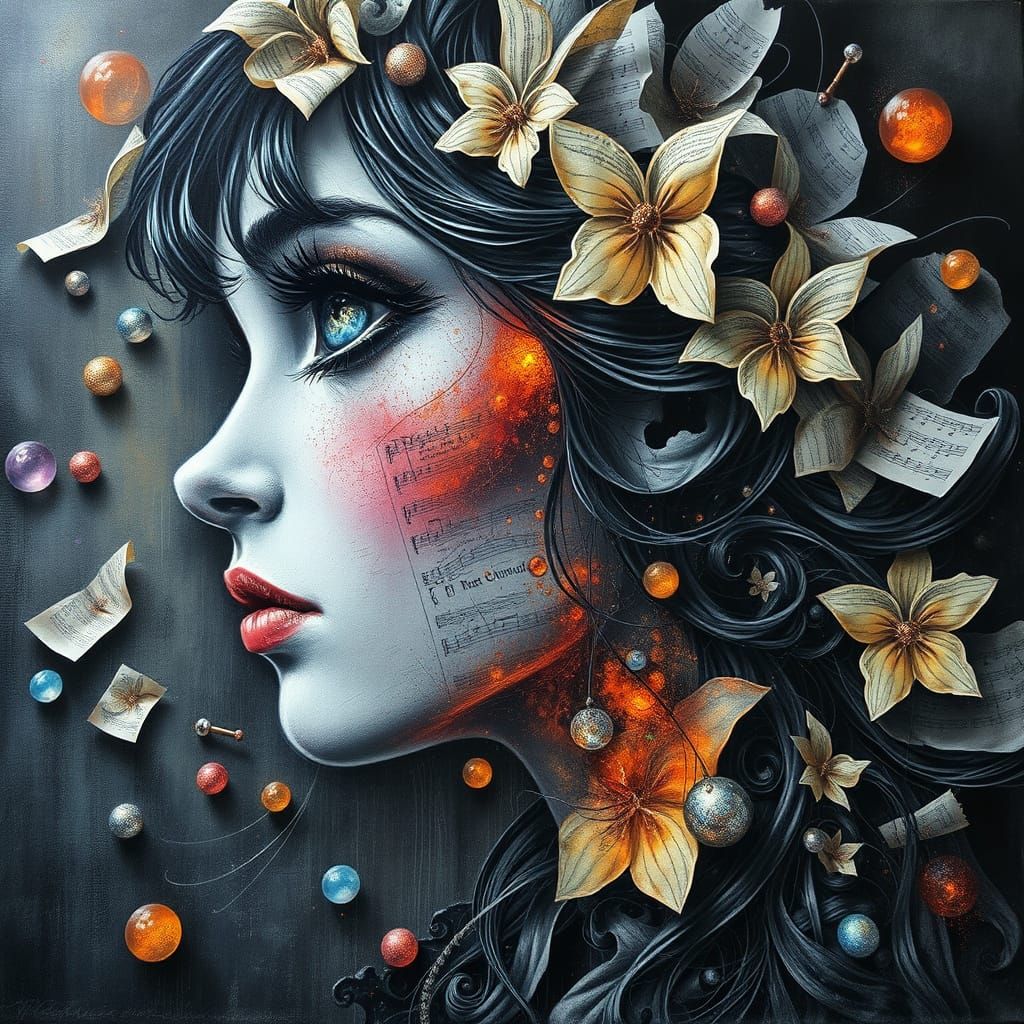Dreamlike Charcoal Surrealism with Whimsical Elements