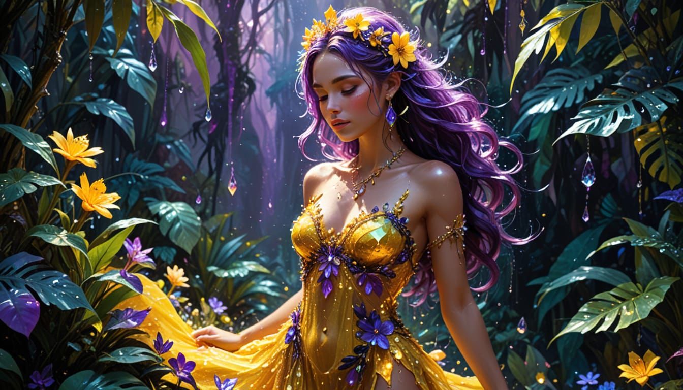 Crystal Goddess in Starry Jungle