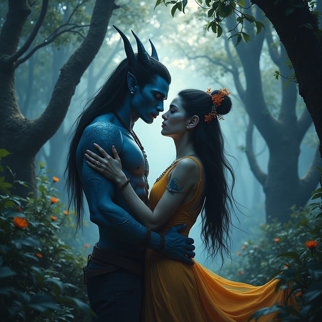 Na'vi Couple Embrace in Pandora Forest