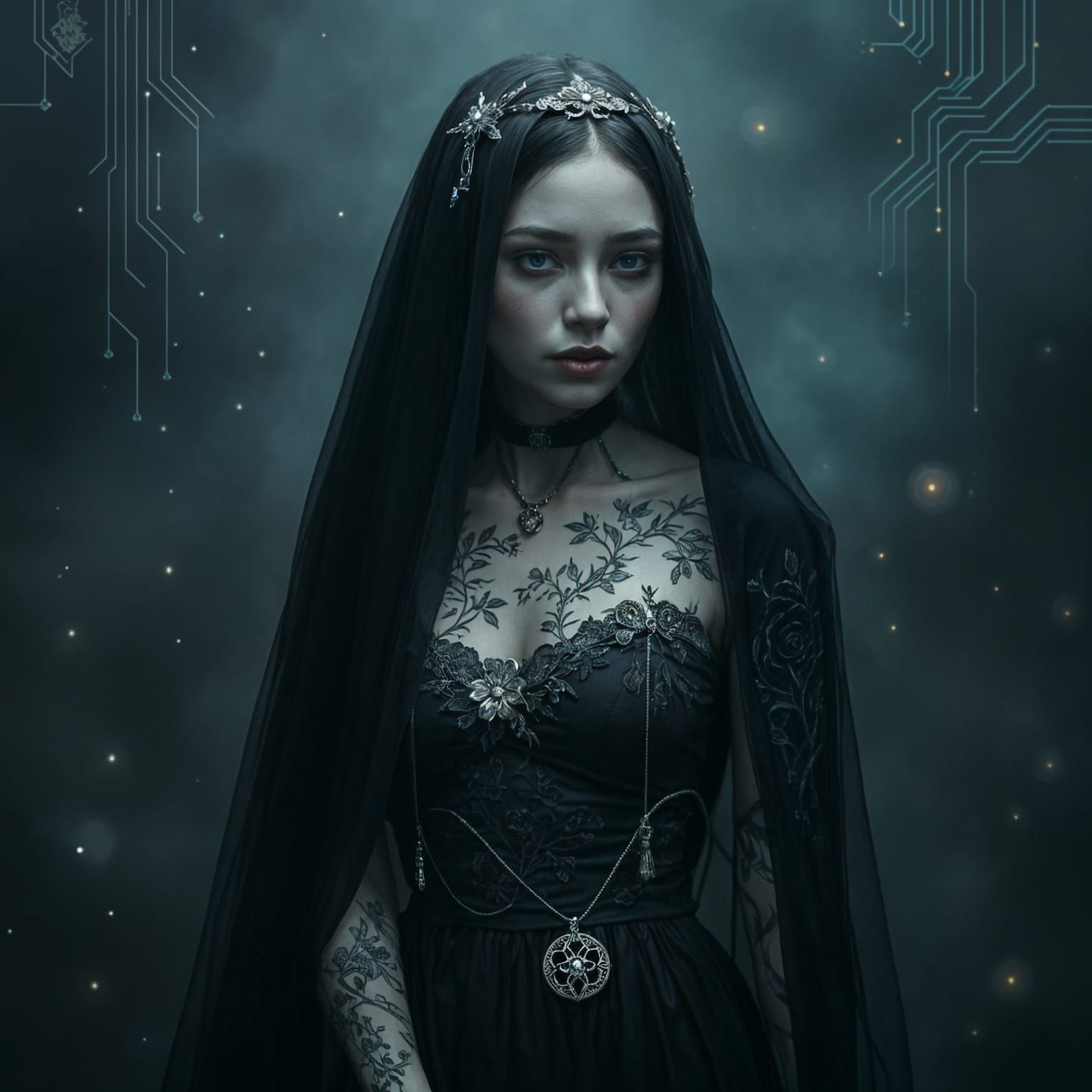 Gothic Dark Fantasy Art in Cyberpunk Style