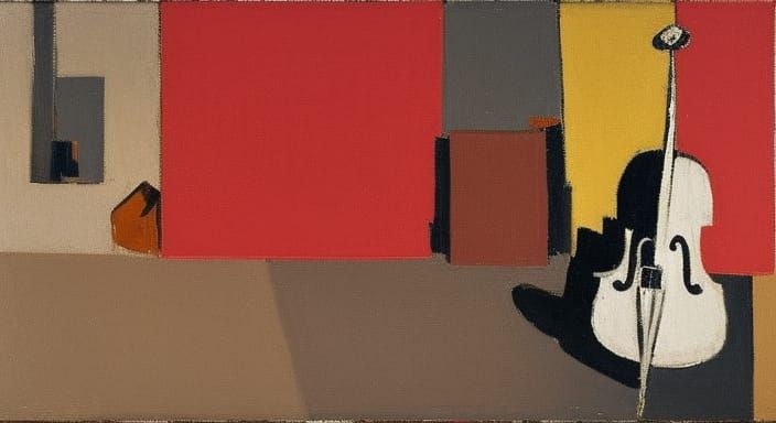 Abstract Musical Concert in Red Hues: Oil Painting