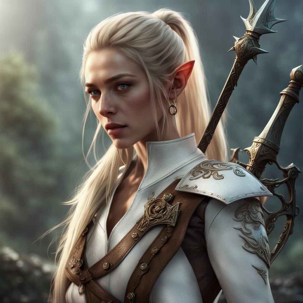 Fantasy Elf Warrior with Sword and Crossbow