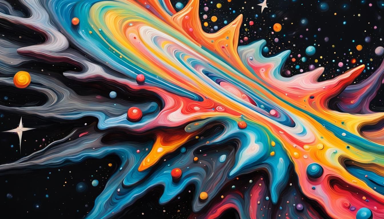 Vivid Binary Star Cluster in Impasto Oil Paint Style