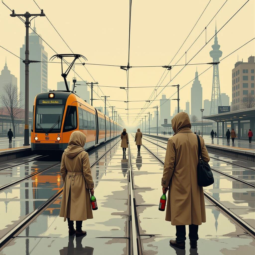 Desolate Cityscape with Empty Roads and Still Figures