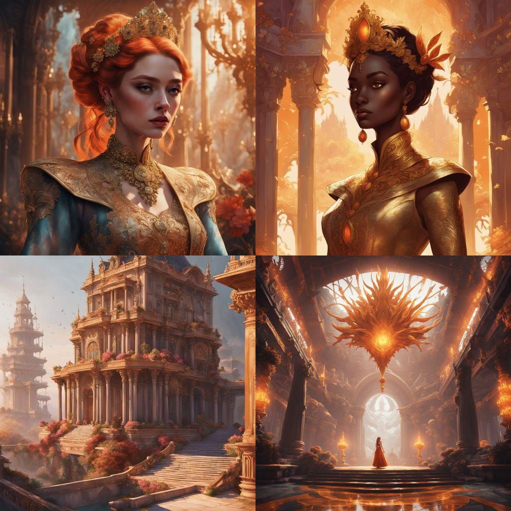 Golden Goddess in an Opulent Ballroom