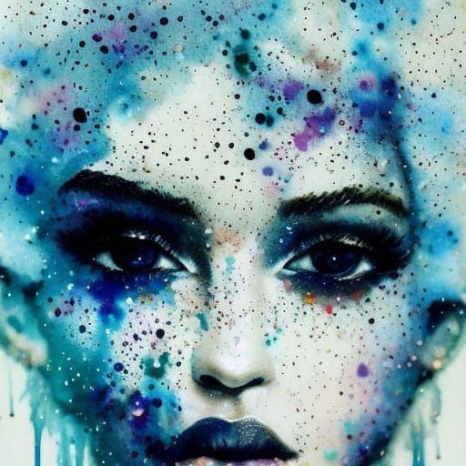 Glittering Watercolor Girl: Ink Splatter Masterpiece