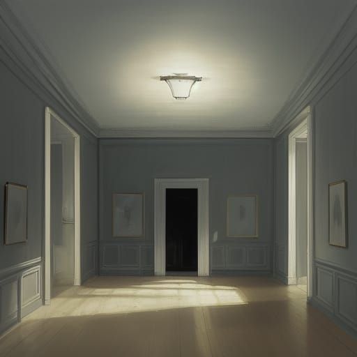 Introspective Figure in Dim Room with Bending Light