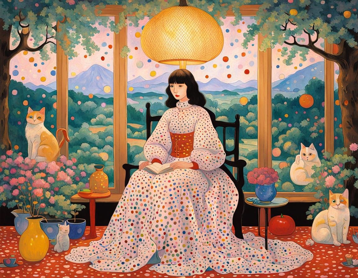 Ethereal Angel of Death in Dazzling Dot Patterns