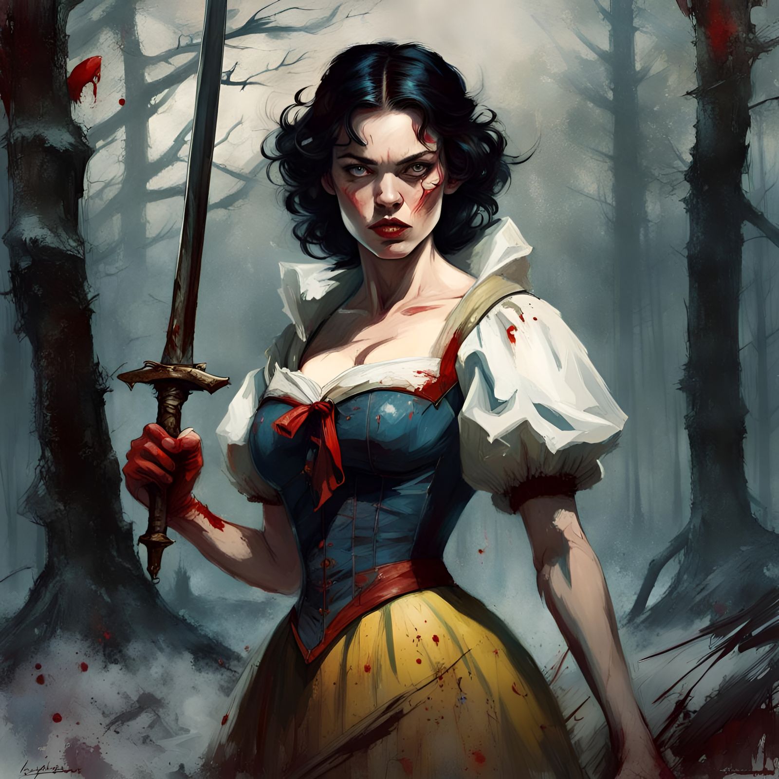 Bloodstained Snow White Portrait in Classic Pin-Up Style