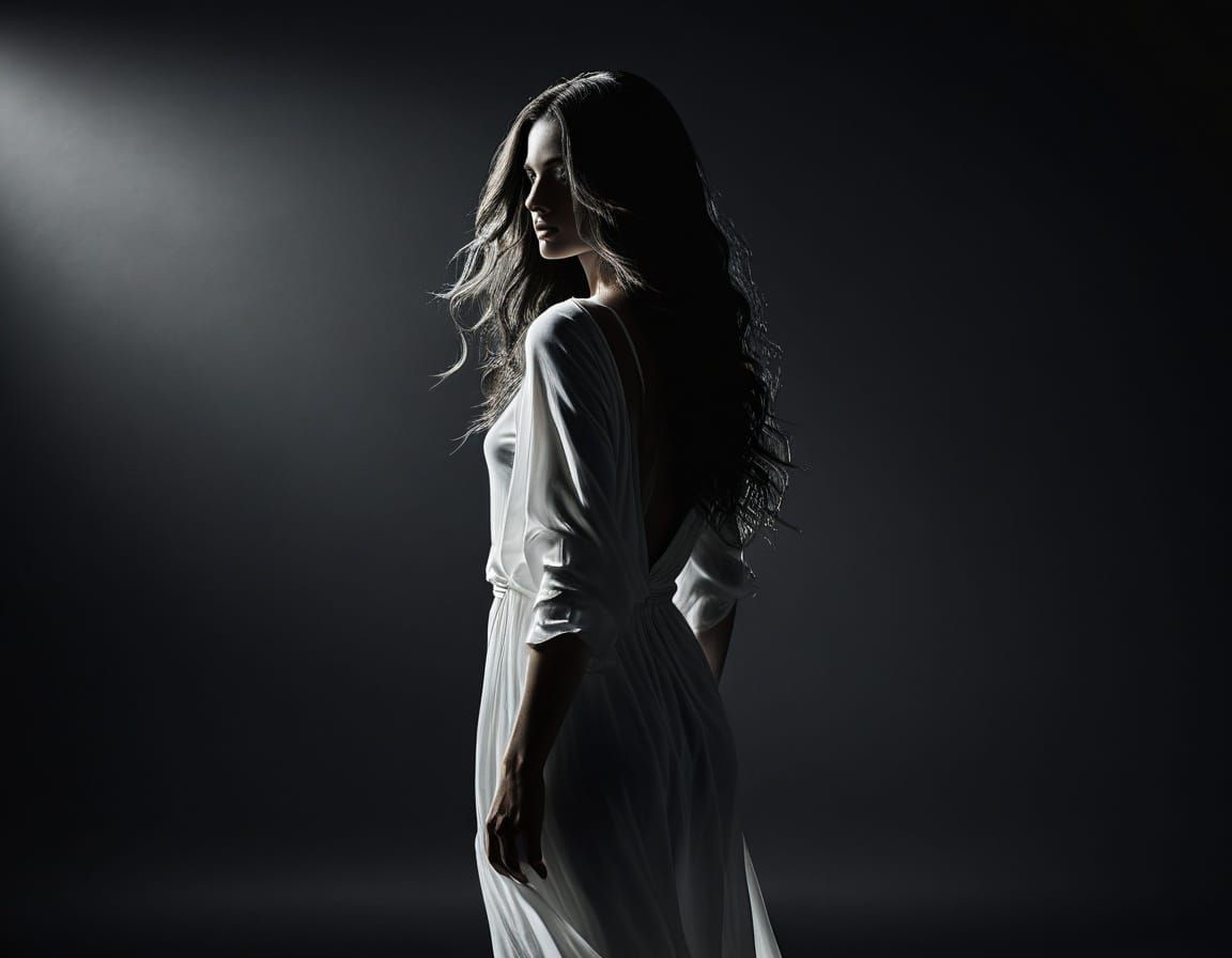 Mysterious Brunette Silhouette in Monochrome Backlight