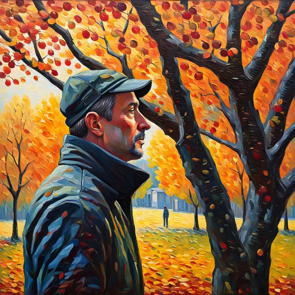 Autumnal Silhouette in Impressionist Oil Painting Style