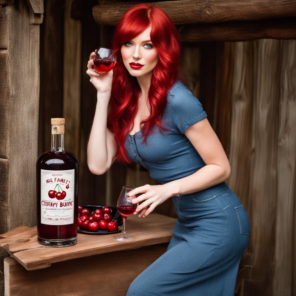 Ravishing Redhead Drinks Cherry Bounce at Cabin