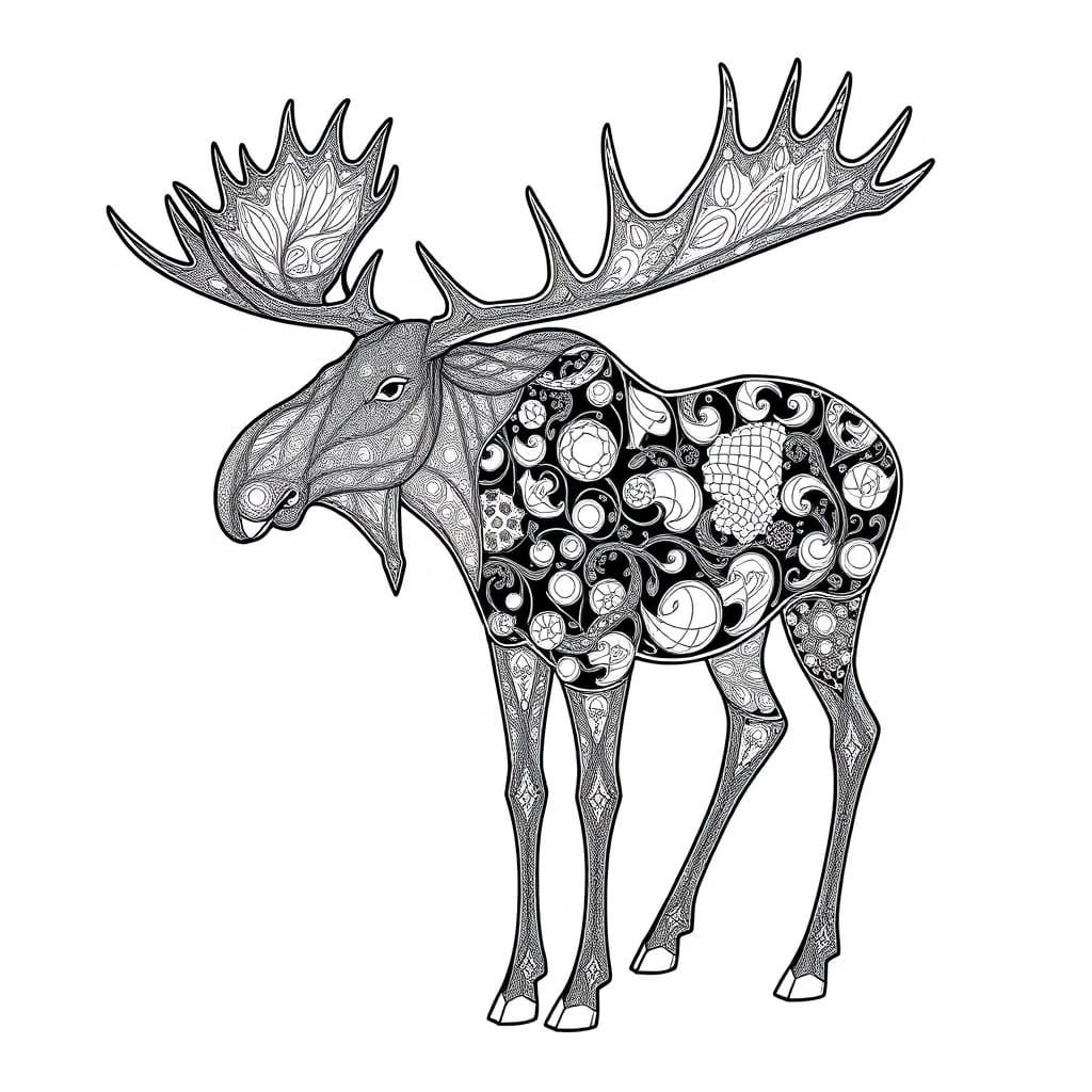 Sophisticated Geometric Moose in Black and White