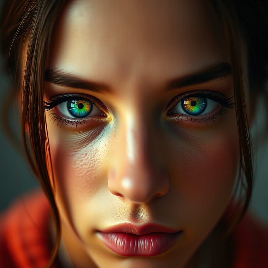Mesmerizing Rainbow-Colored Eyes in Cinematic Vintage Style