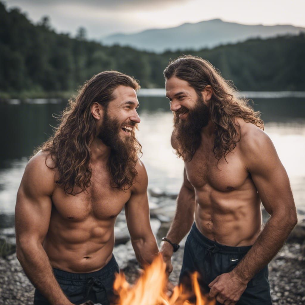Campfire Portrait of Two Bearded Men