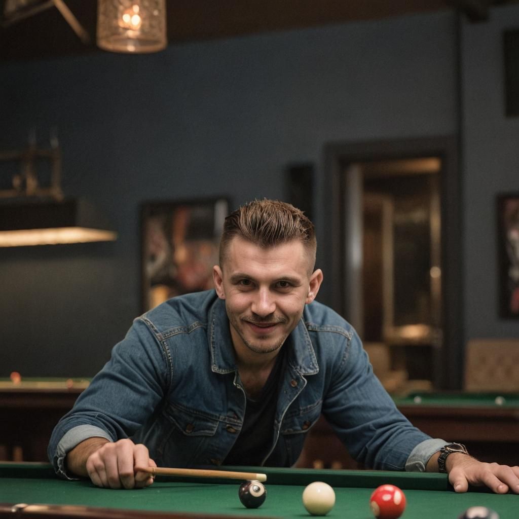Man Playing Pool in Dark Disco Club Bar