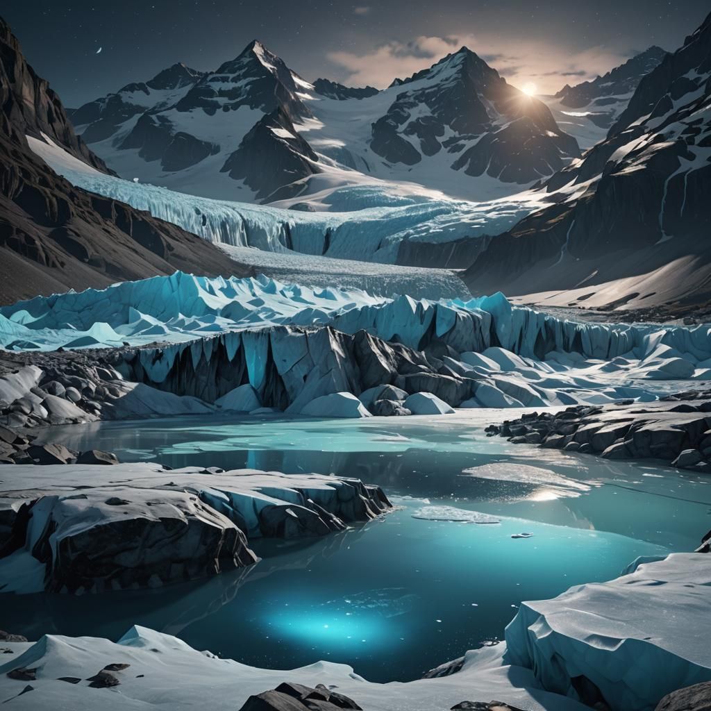 Bioluminescent Glacier at Night in Unreal Engine