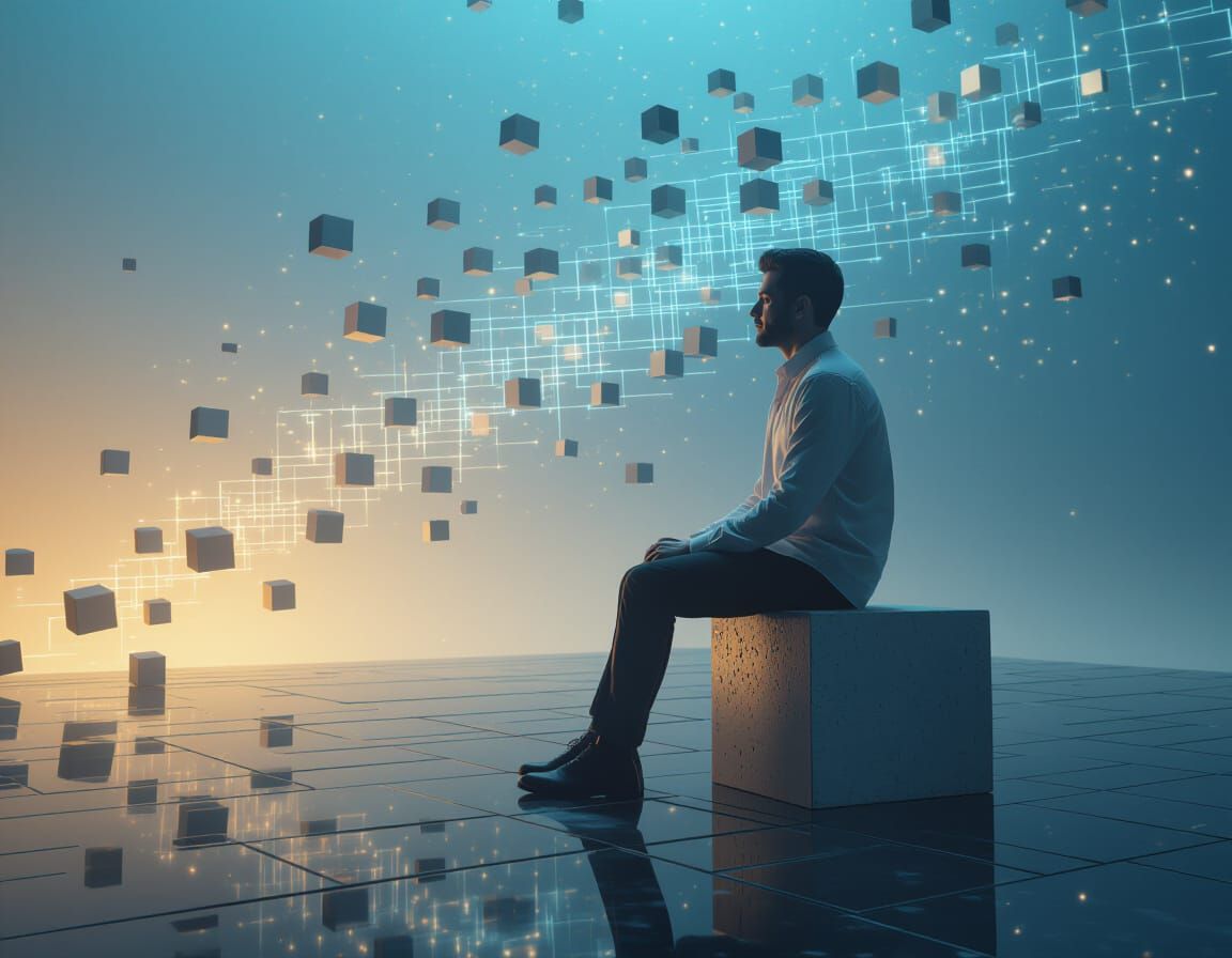 Contemplative Man's Thoughts as Abstract Cubes