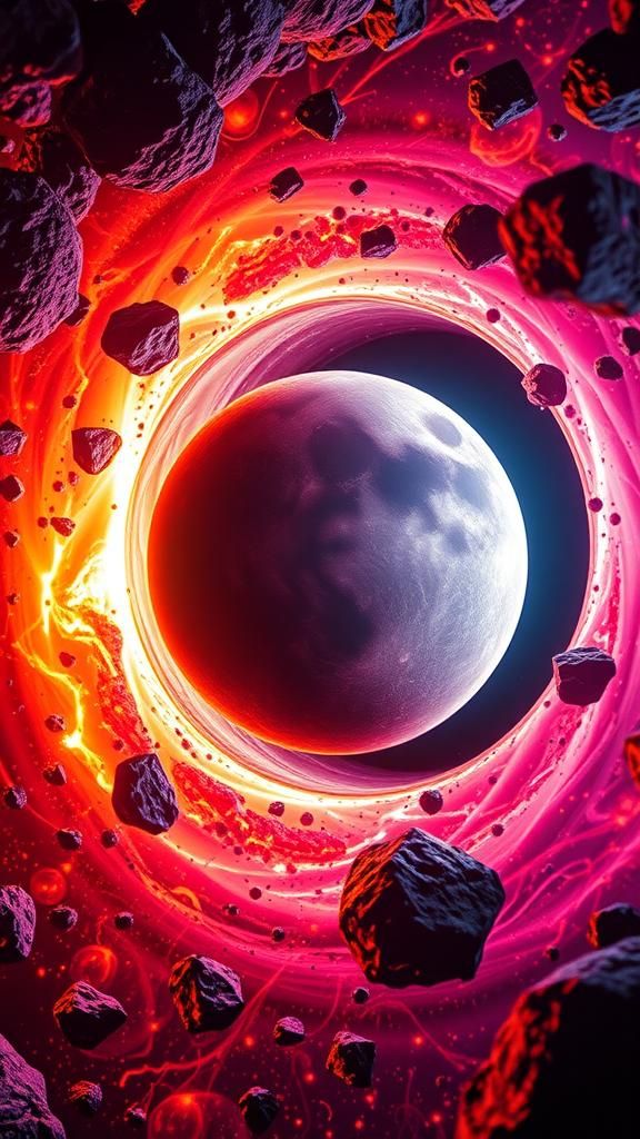 Antimatter Asteroid Enters Black Hole: Psychedelic 3D Art