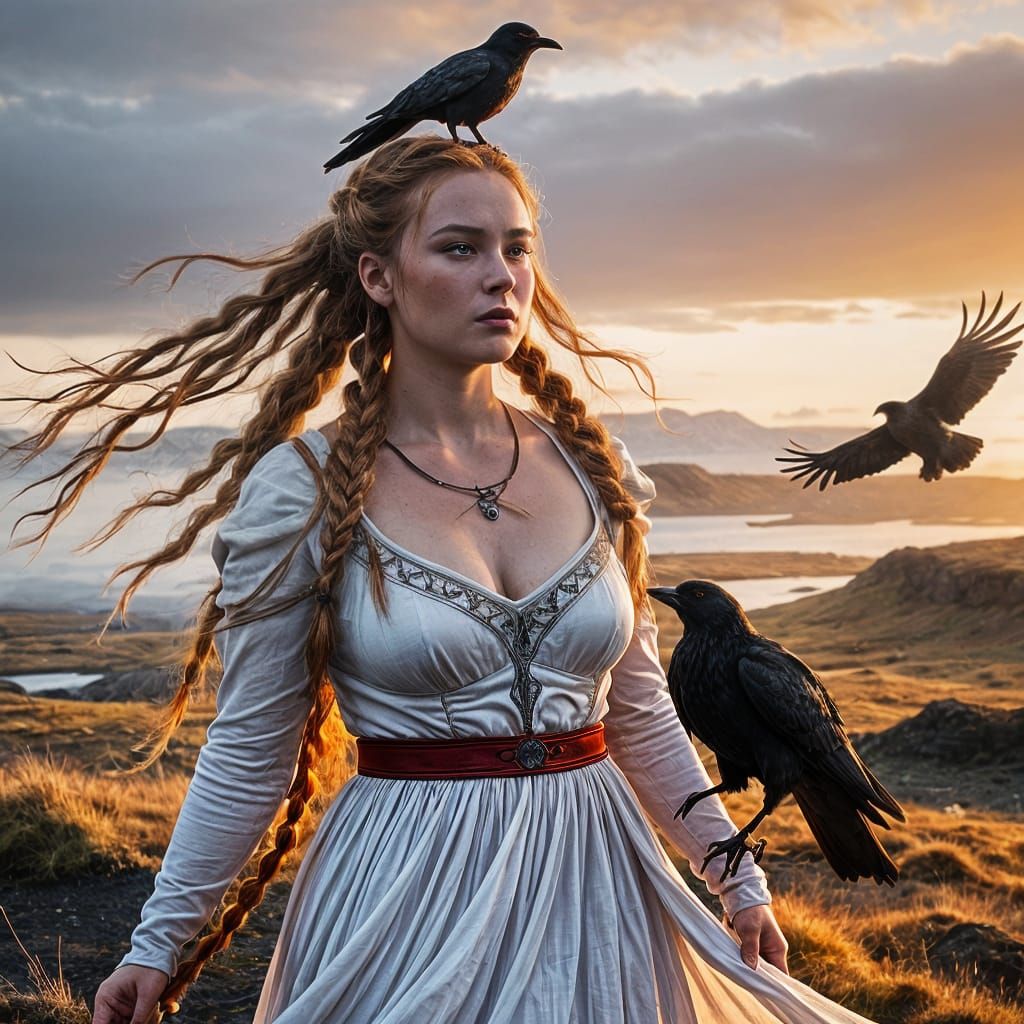 Brunhilde in Icelandic Landscape with Aurora