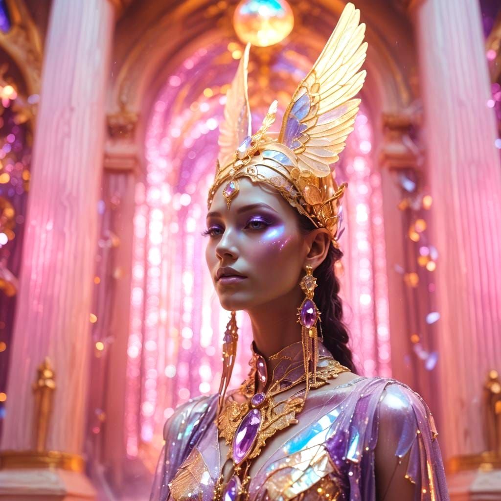 Cosmic High Priestess with Violet Crystal Wings