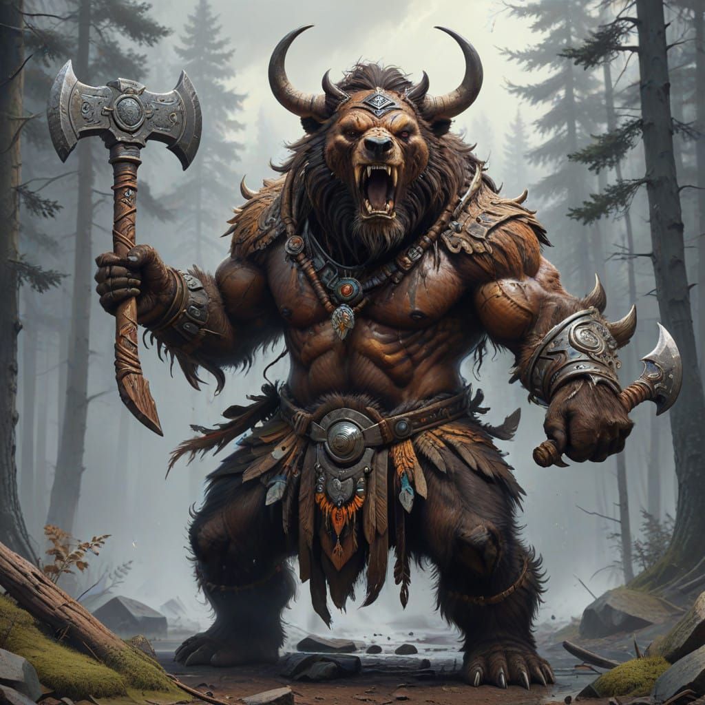 Tauren Shaman Transforms into Fierce Battle-Bear in Charcoal...