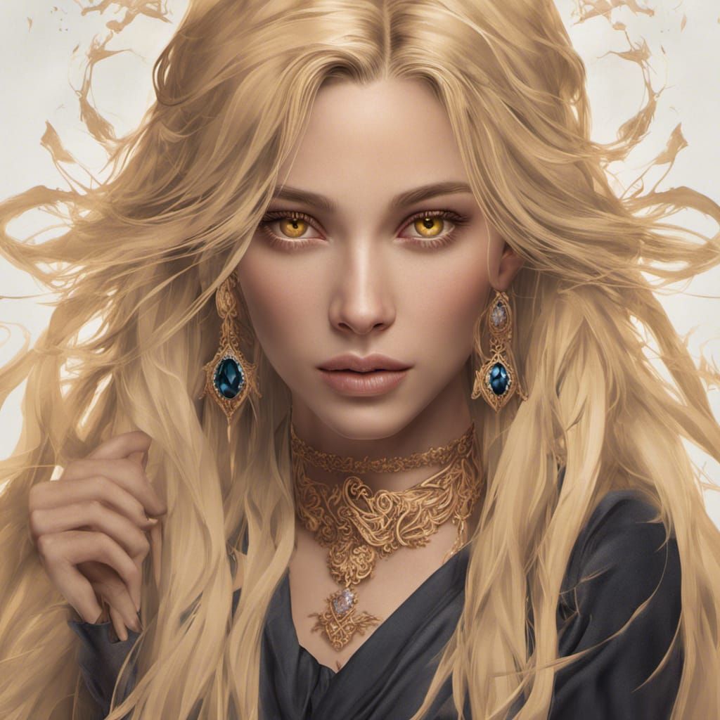 Hyperrealistic Woman with Blond Hair and Diamond Jewelry