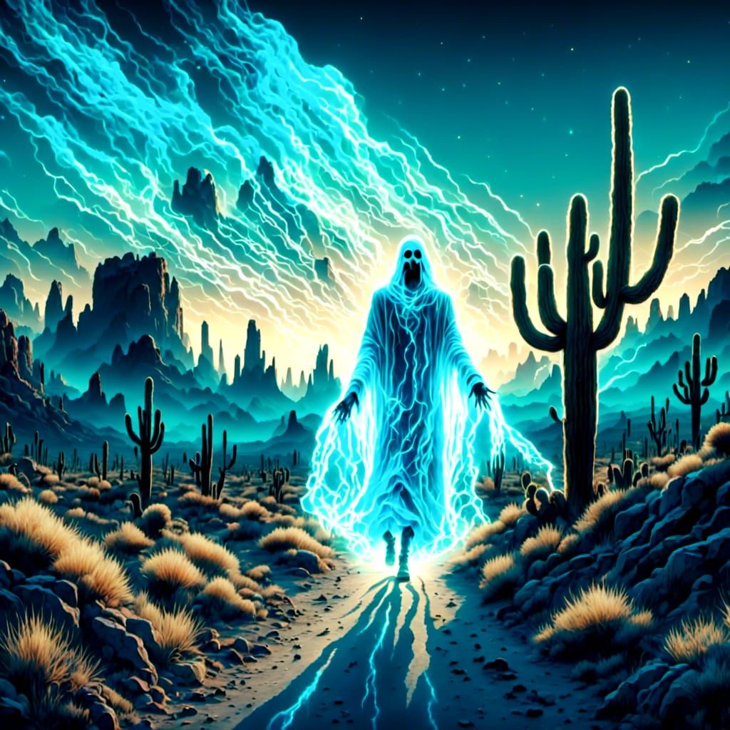 Ghostly Miner in Desert Twilight Near Superstition Mountains