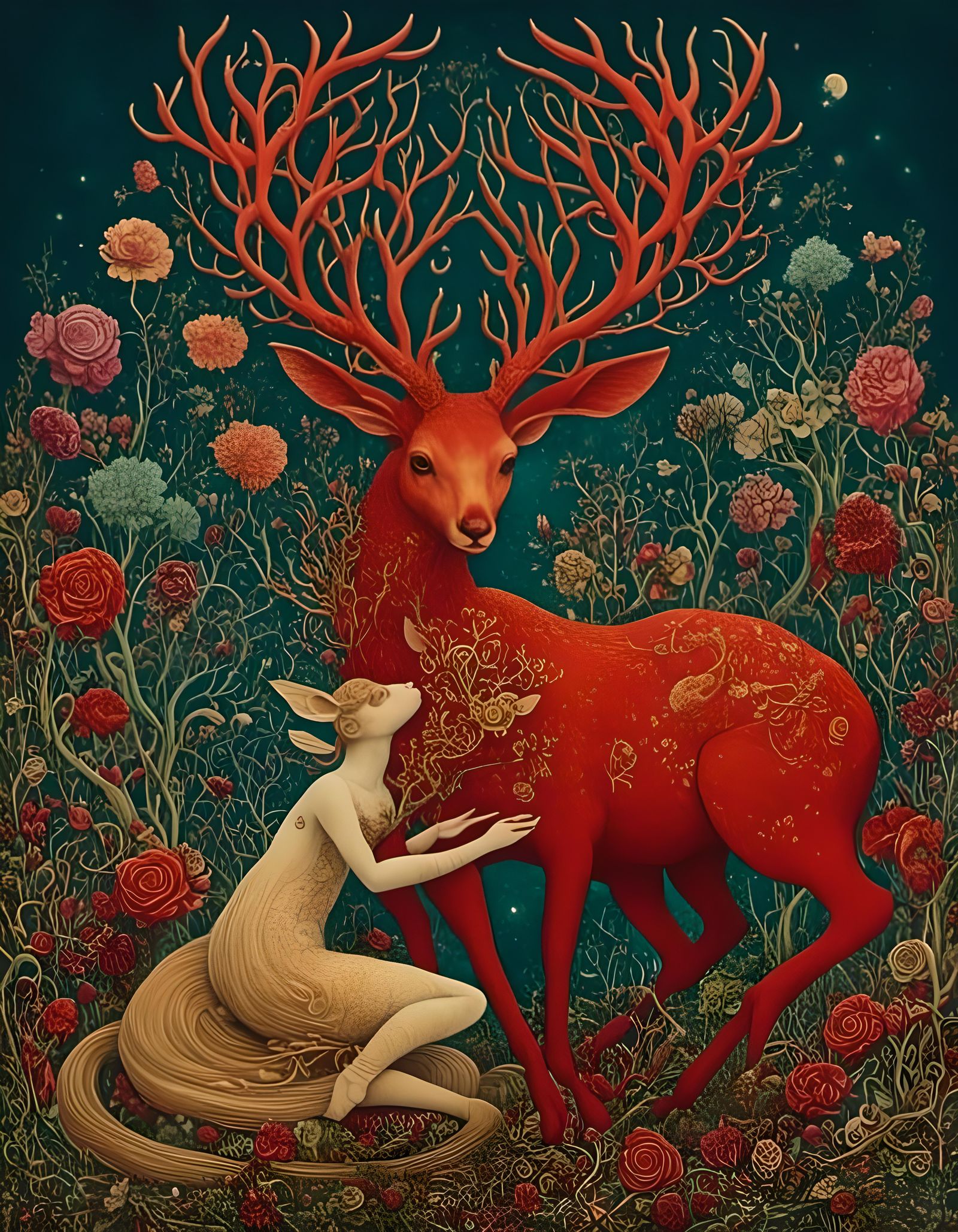 Cernunnos and Beltane Embrace in Spring Portrait